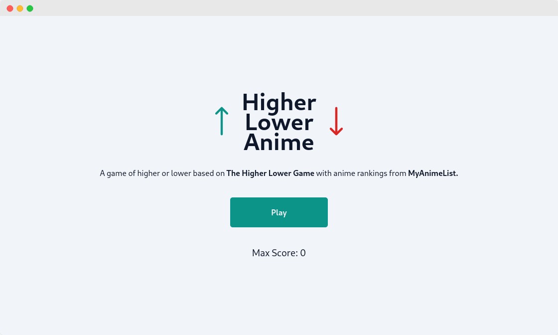 A screenshot of a game of Higher Lower Anime
